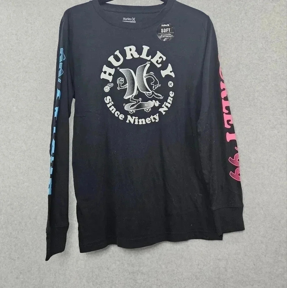 Hurley‎ Long Sleeve Graphic Tee Youth Boys Black Size Lg